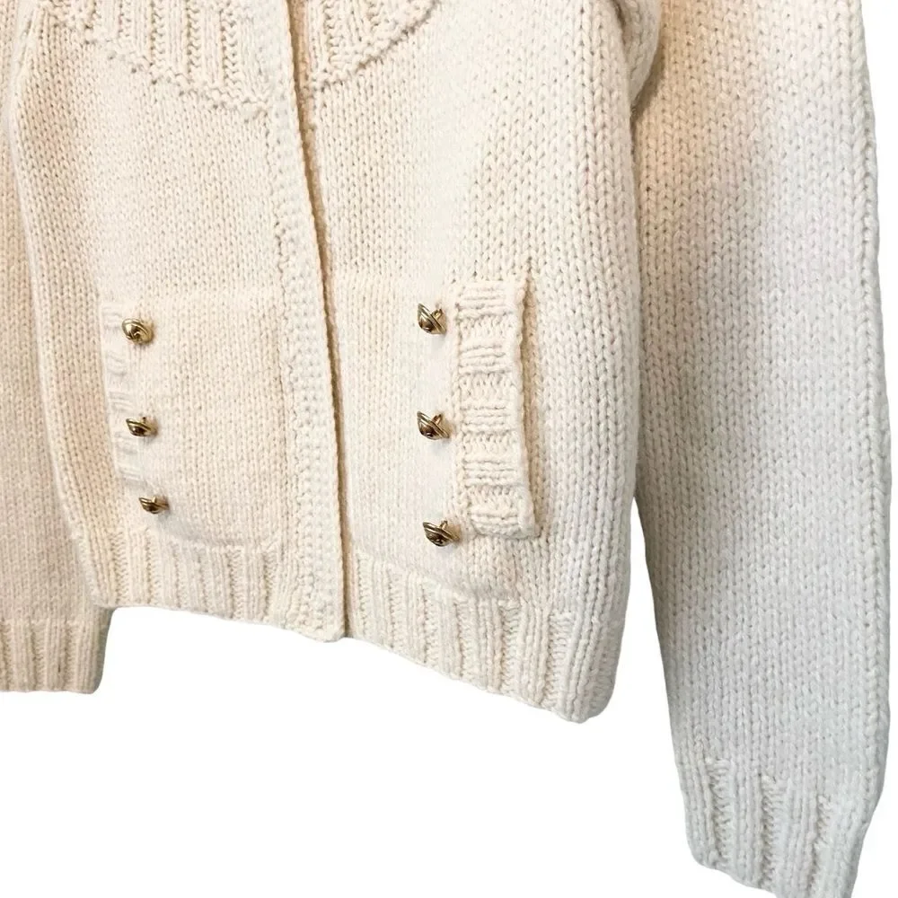 J. Crew Hand Knit Cardigan Sweater with Front Pockets with Gold Accent in Small